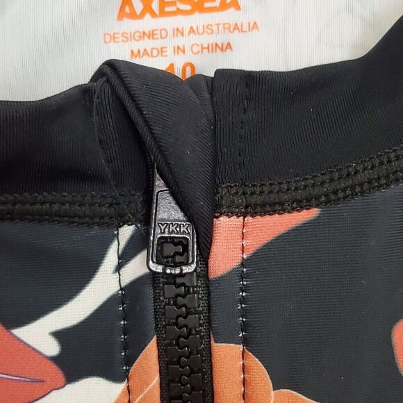 Womens Axesea Swimsuit Size 10 Black Floral Long Sleeve Rash Guard Padded Bust - Picture 4 of 8